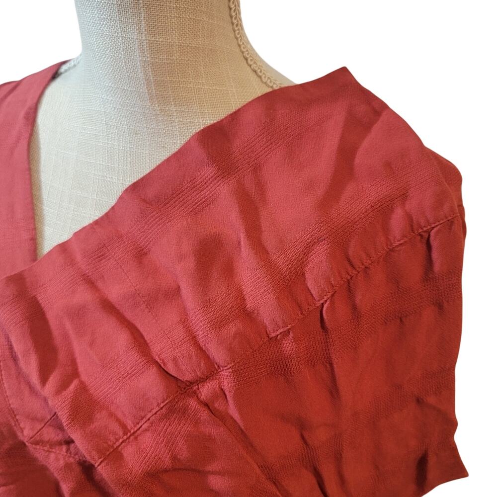 Free People Side Tie Bell Sleeve Deep Coral/Rust V-Neck Blouse Size Small - Picture 3 of 6